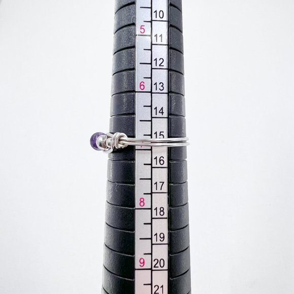 Simple & Beautiful Amethyst Bead Silver Tone Size 7 Wire Wrapped Ring - Picture 4 of 4